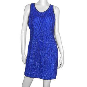 Lawrence Kazar Blue Beaded and Sequined Mini Dress | L